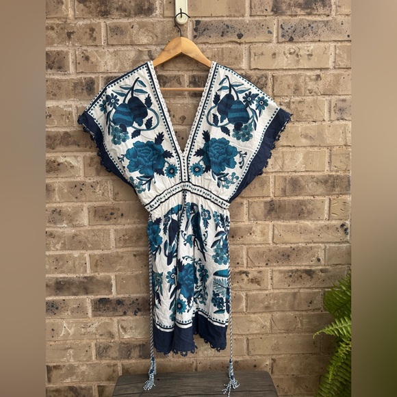 FARM Rio Women's Tropical Tiles Linen-Blend Mini Dress Sz Small - Picture 4 of 12